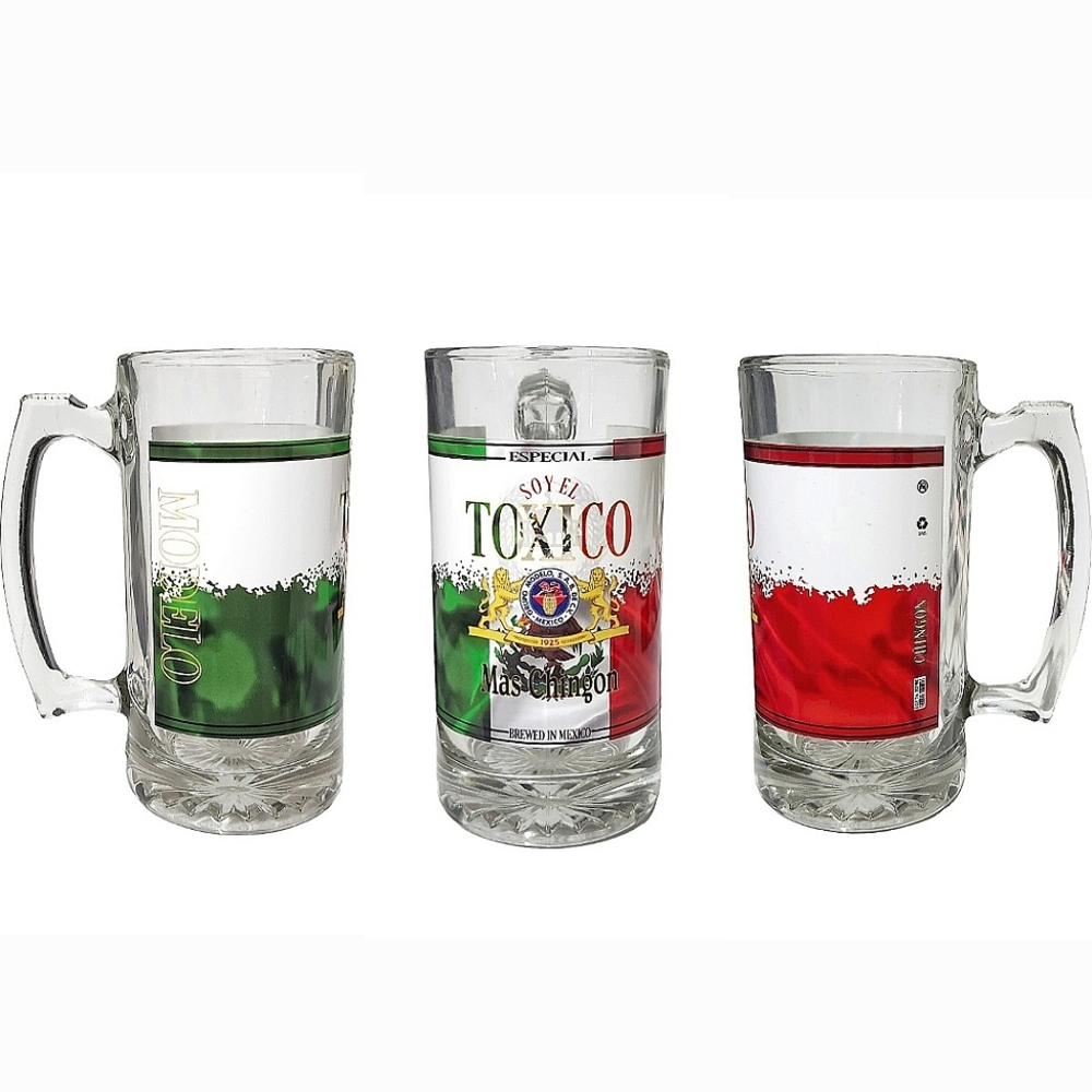 Mexican Toxico Chingon Beer Mug Tarro Glass 27oz Flag Design
